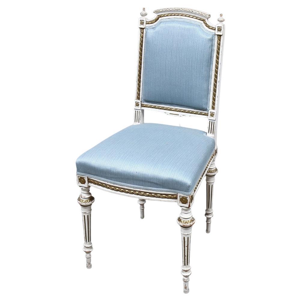 Swedish Gustavian Single Chair White Color Gold Detail, Early 1900s For Sale