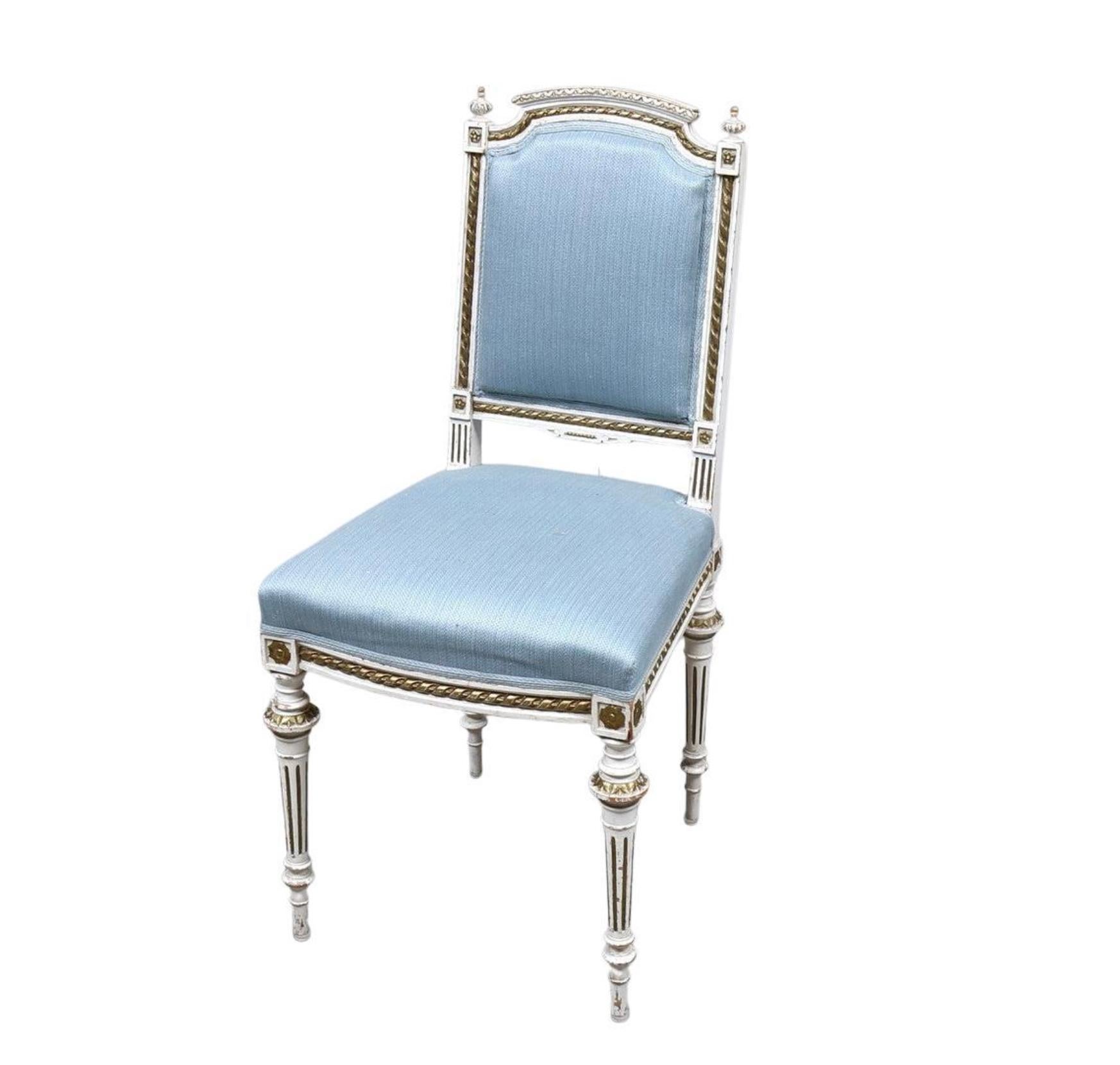 Swedish Gustavian Single Chair White Color Gold Detail, Early 1900s