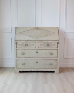 Swedish Gustavian Slant-Front Secretary in Original Cream Paint, 19th Century