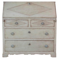 Swedish Gustavian Slant-Front Secretary in Original Cream Paint, 19th Century