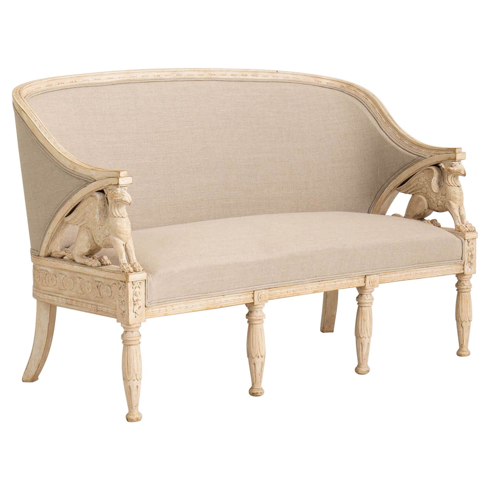 Swedish Gustavian Sofa Bench or Settee with Griffin Carvings in Original Paint