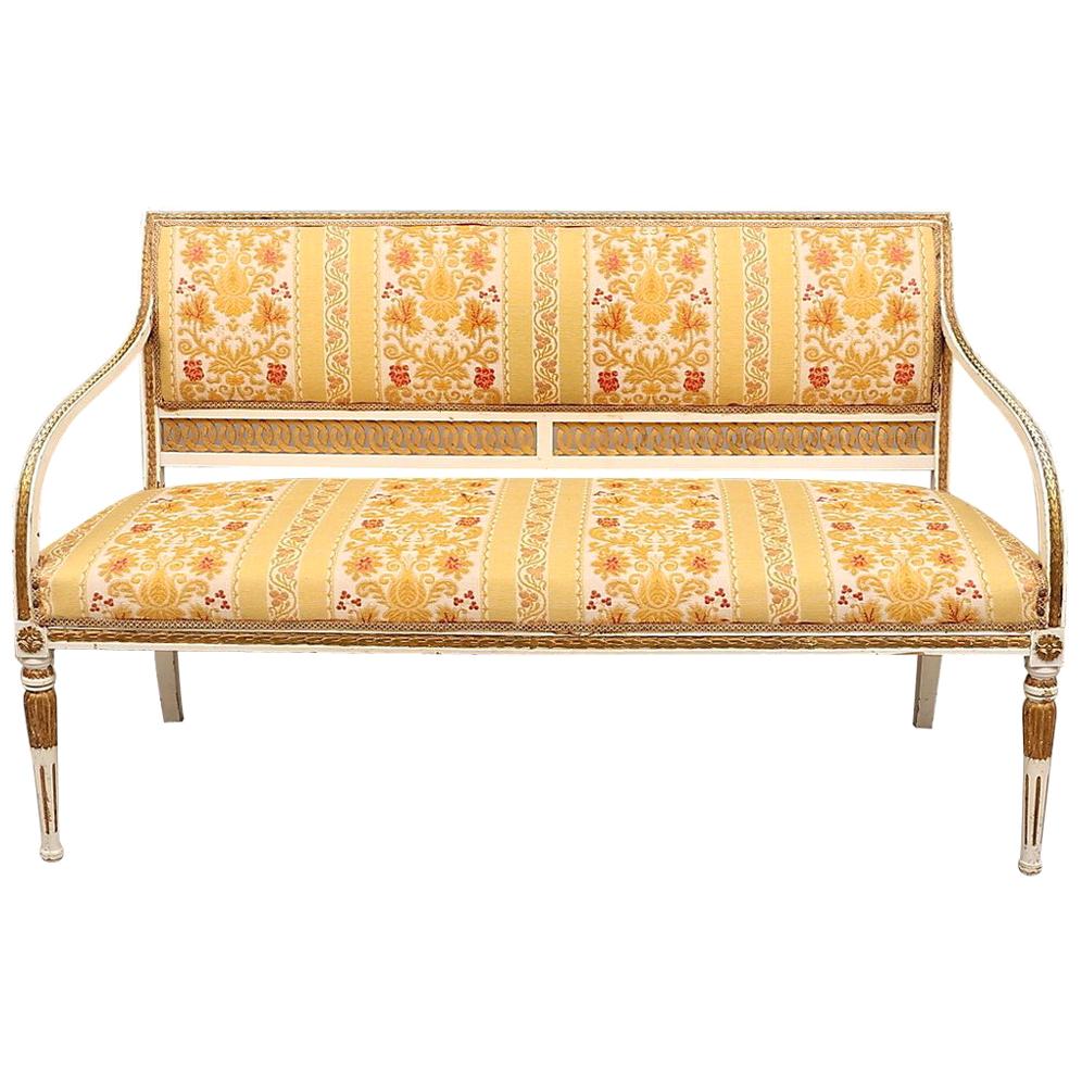 Swedish Gustavian Sofa Couch Loveseat White Carved, Late 19th Century 3-Seat