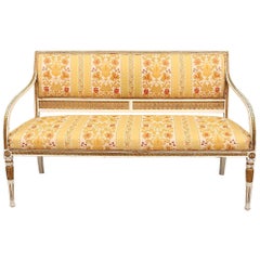Swedish Gustavian Sofa Couch Loveseat White Carved, Late 19th Century 3-Seat
