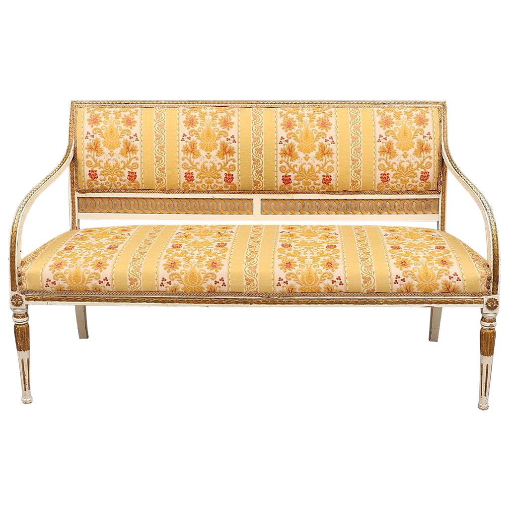 Swedish Gustavian Sofa Couch Loveseat White Carved, Late 19th Century 3-Seat