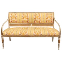 Swedish Gustavian Sofa Couch Loveseat White Carved, Late 19th Century 3-Seat