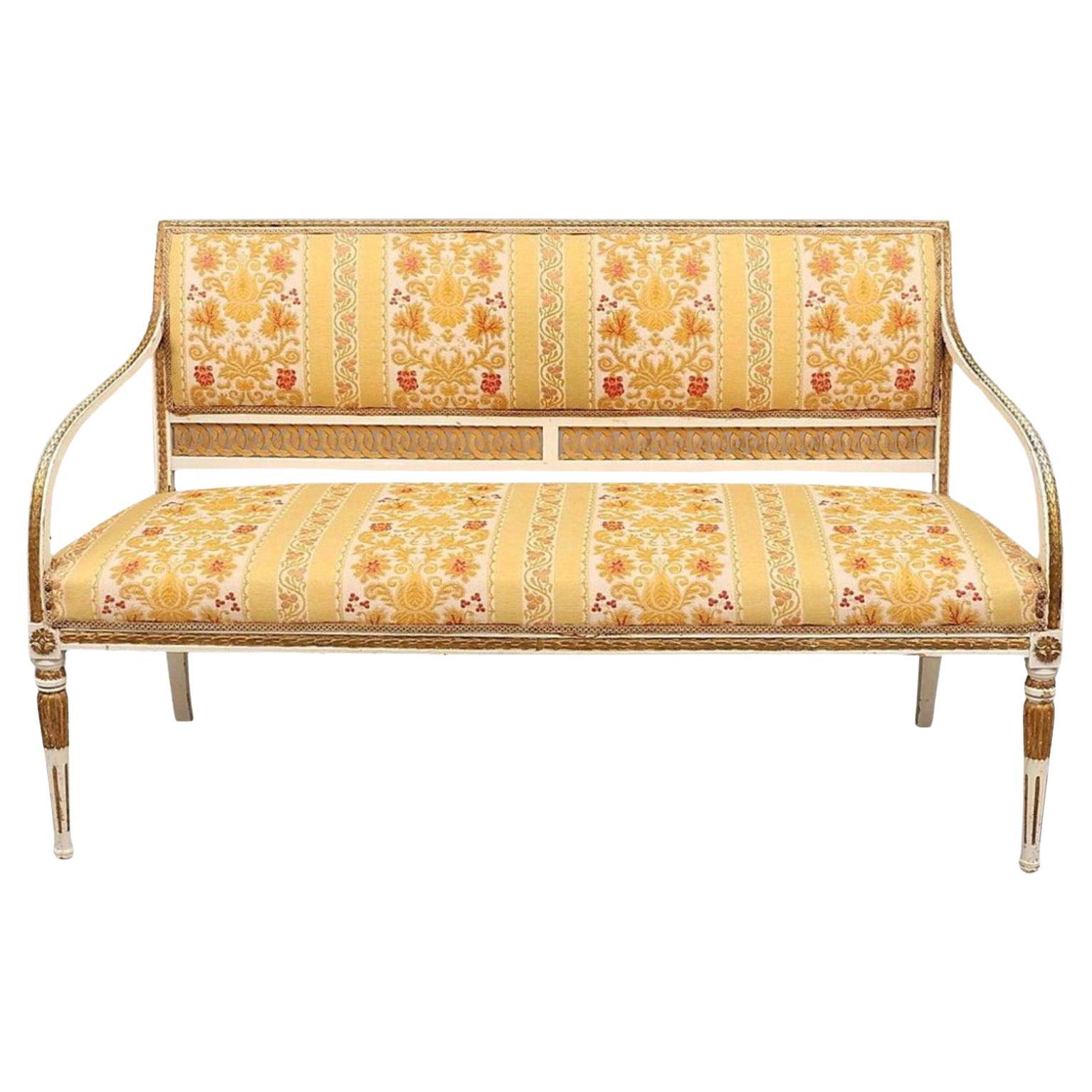 Swedish Gustavian Sofa Couch Loveseat White Carved, Late 19th Century 3-Seat