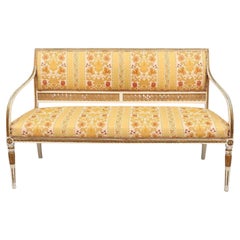 Swedish Gustavian Sofa Couch Loveseat White Carved, Late 19th Century 3-Seat