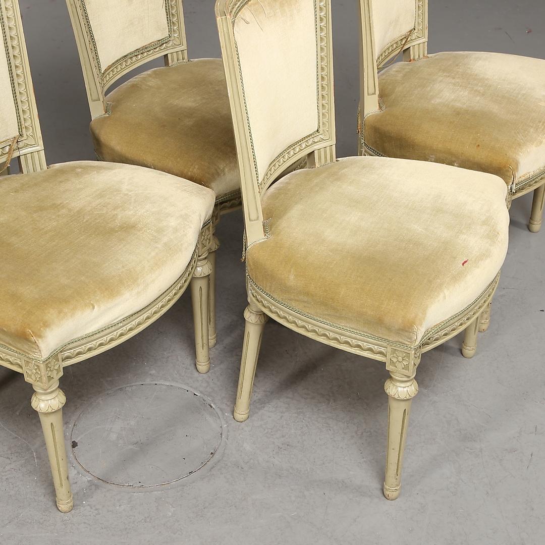 Swedish Gustavian Square Back Dining Chairs Grey Green Set of Six, 20th Century In Good Condition In LONDON, GB