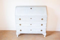 Swedish Gustavian Style 1820s Grey Blue Painted Slant Front Desk Secretary