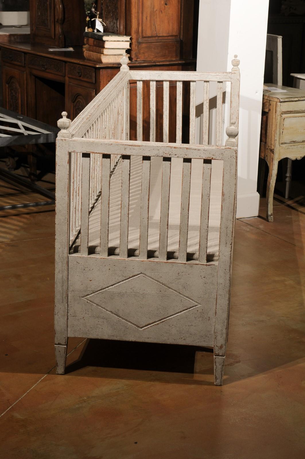 Wood Swedish Gustavian Style 1830s Painted Sofa Bench with Lift Seat and Diamonds