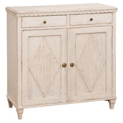 Antique Swedish Gustavian Style 1840s Painted Sideboard with Carved Diamond Décor