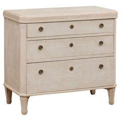 Swedish Gustavian Style 1840s Painted Three-Drawer Chest with Carved Frieze