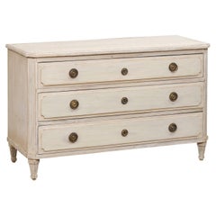 Swedish Gustavian Style 1840s Painted Three-Drawer Chest with Fluted Motifs