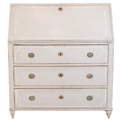 Swedish Gustavian Style 1850s Blue Gray Painted Slant Front Secretary