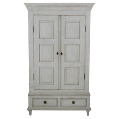 Swedish Gustavian Style 1850s Gray Painted Wardrobe with Doors and Drawers