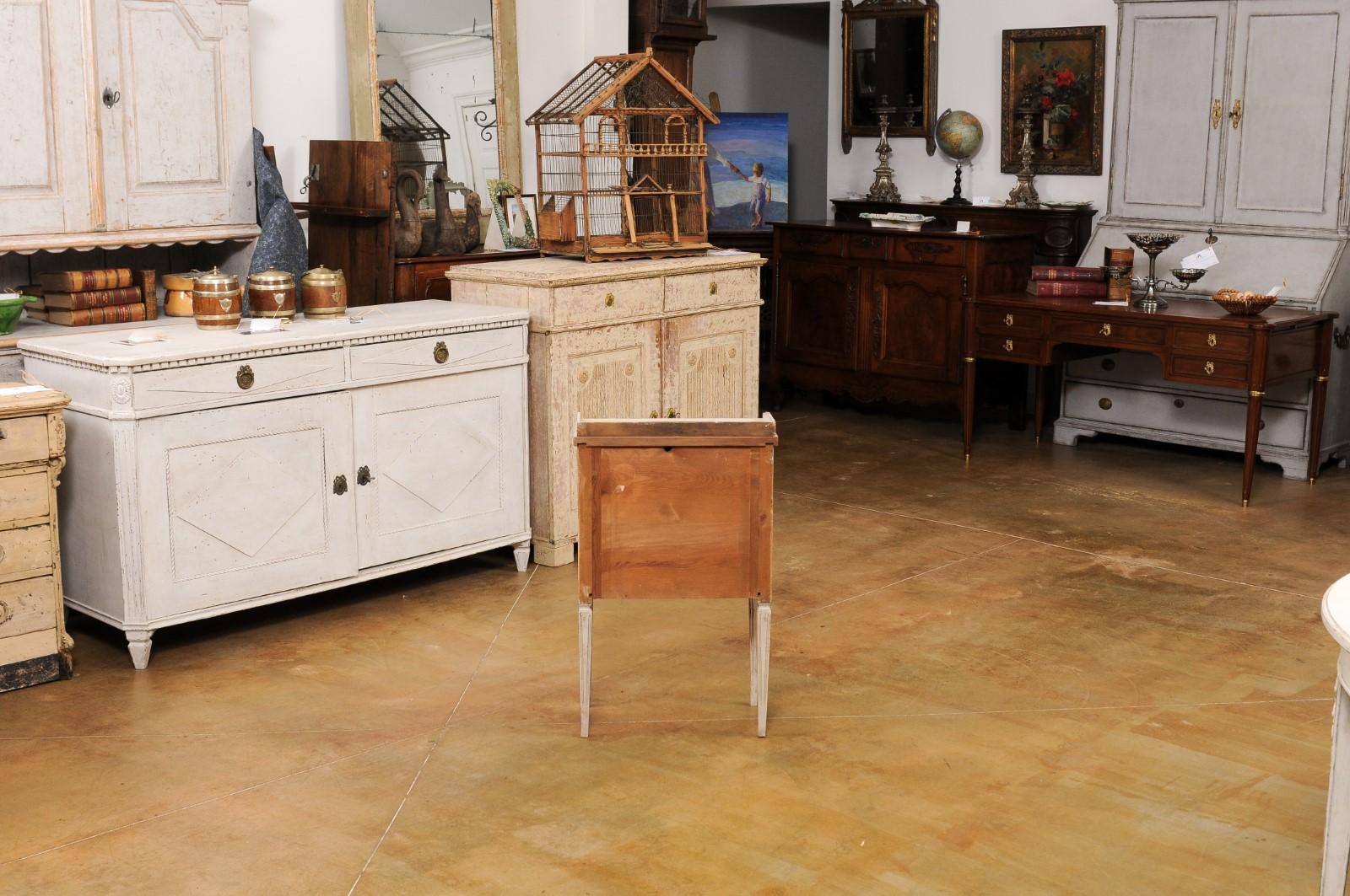 Swedish Gustavian Style 1850s Painted Bedside Table with Reeded Doors and Drawer 3