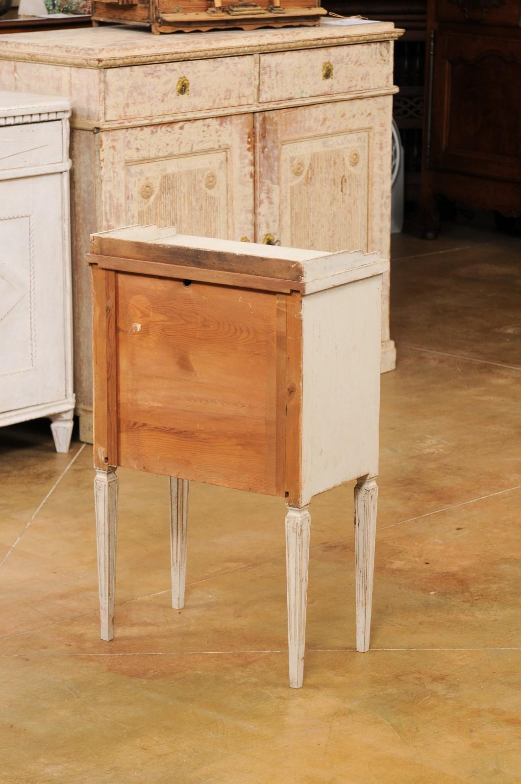 Swedish Gustavian Style 1850s Painted Bedside Table with Reeded Doors and Drawer 2