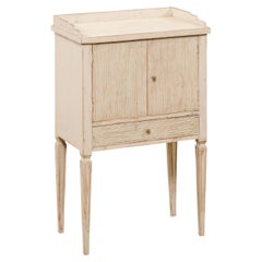 Swedish Gustavian Style 1850s Painted Bedside Table with Reeded Doors and Drawer