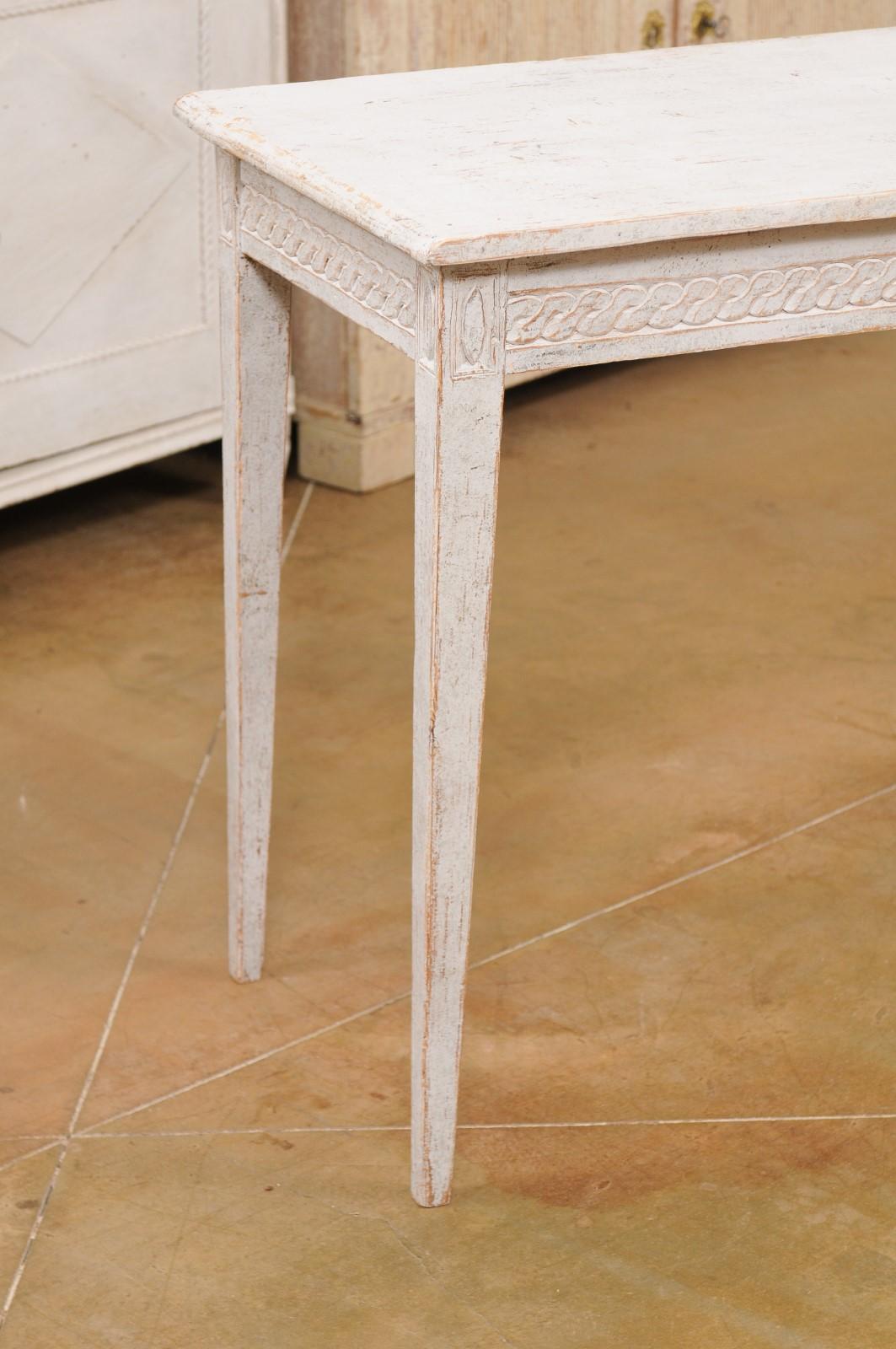 Swedish Gustavian Style 1850s Painted Console Table with Carved Guilloche Frieze In Good Condition For Sale In Atlanta, GA