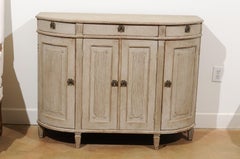 Swedish Gustavian Style 1850s Painted Demilune Sideboard with Reeded Motifs