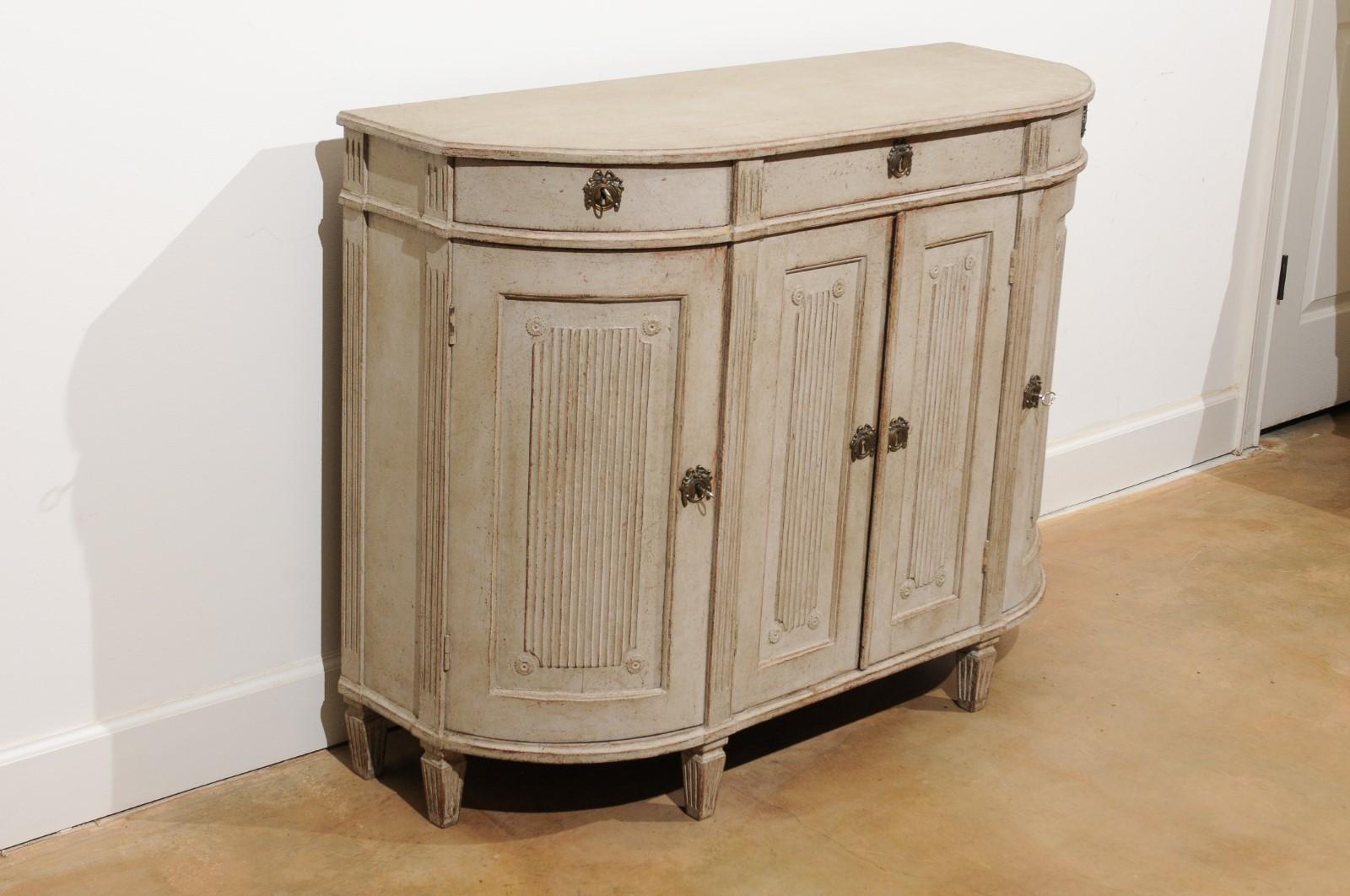 Swedish Gustavian Style 1850s Painted Demilune Sideboard with Reeded Motifs 2