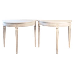 Swedish Gustavian Style 1850s Painted Demilunes with Carved Guilloches, Pair