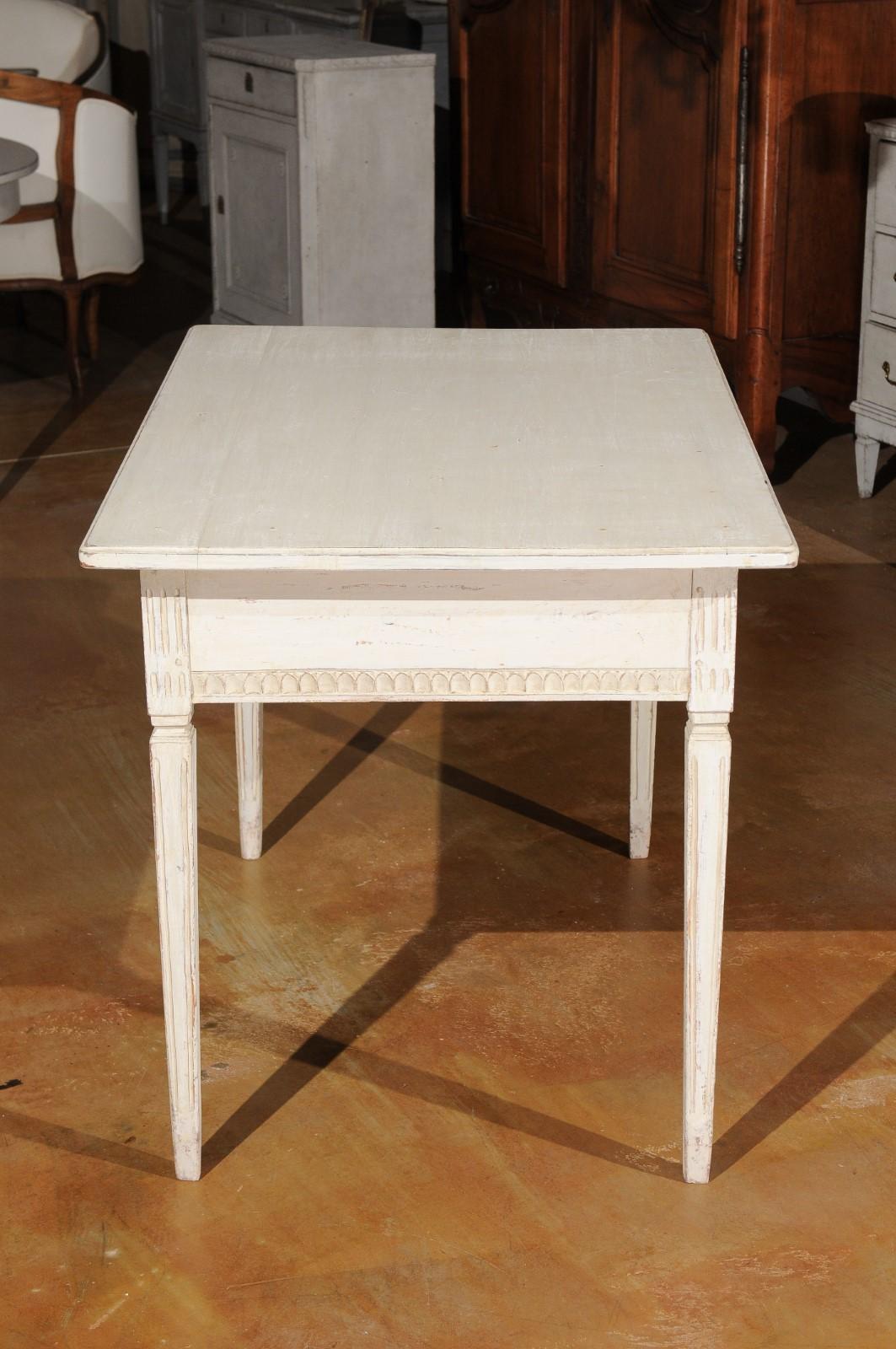 Swedish Gustavian Style 1850s Painted Desk with Two Drawers and Reeded Motifs 4