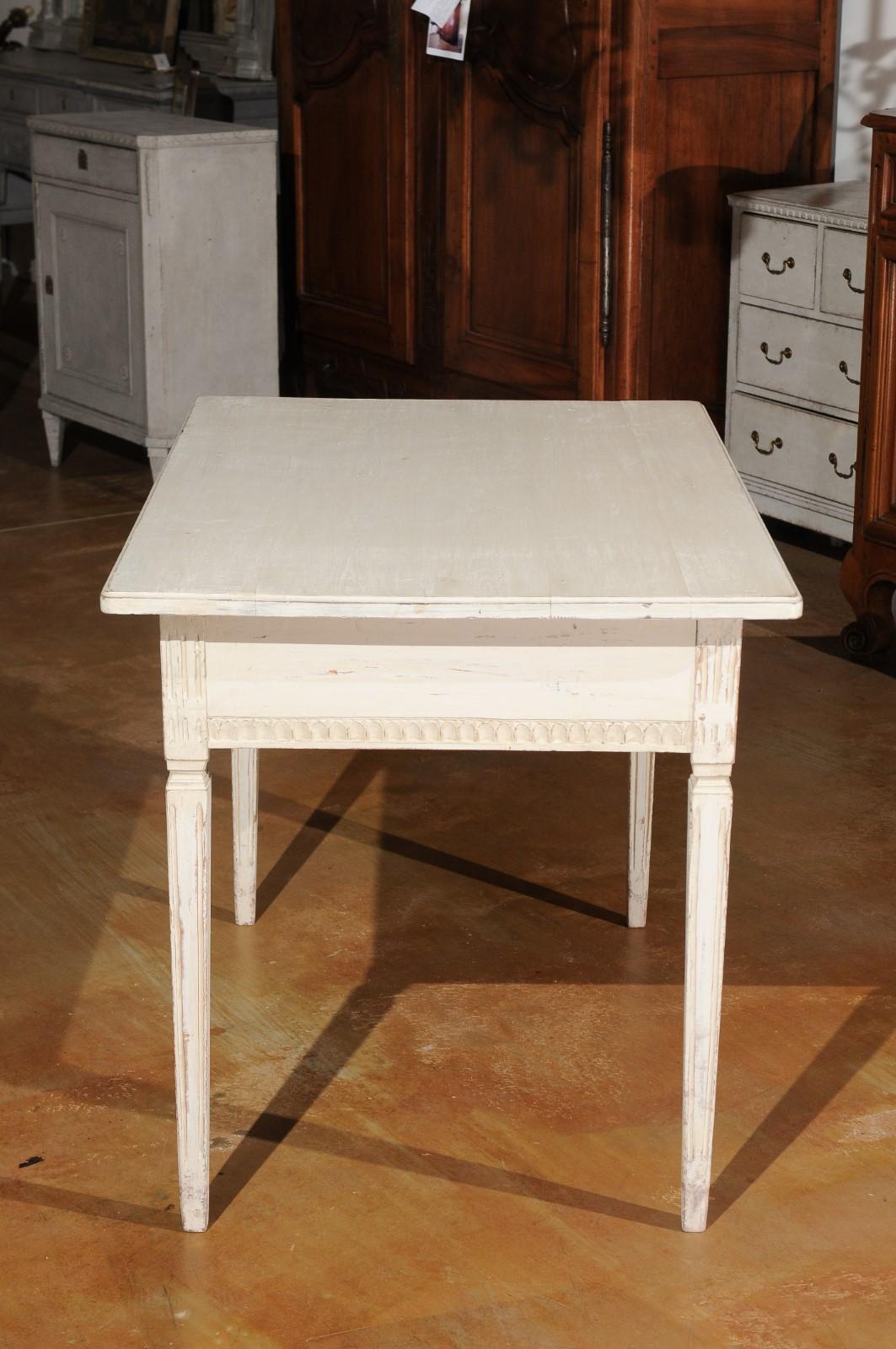 Swedish Gustavian Style 1850s Painted Desk with Two Drawers and Reeded Motifs 1