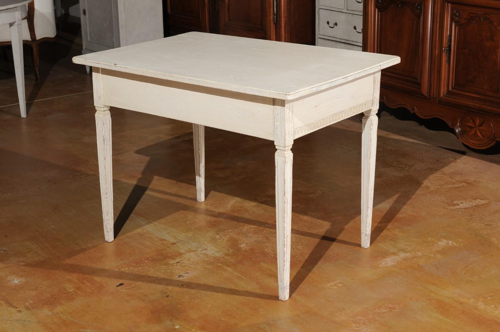 Swedish Gustavian Style 1850s Painted Desk with Two Drawers and Reeded Motifs 2