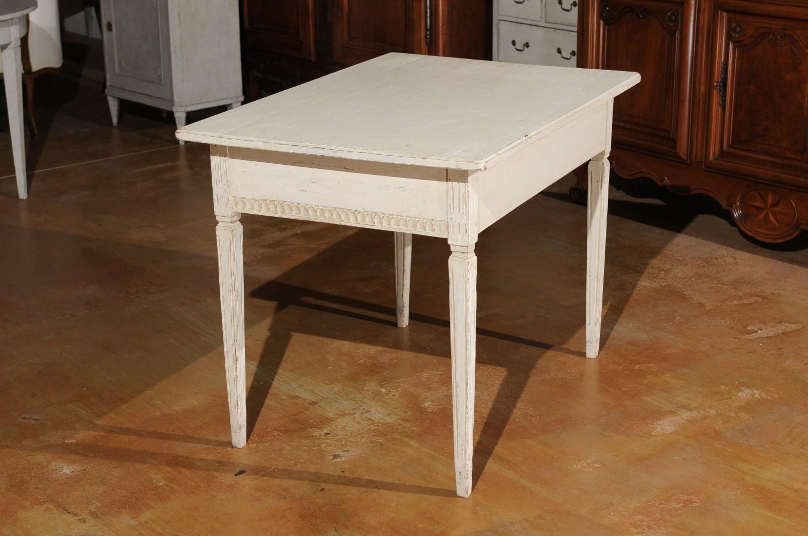 Swedish Gustavian Style 1850s Painted Desk with Two Drawers and Reeded Motifs 3