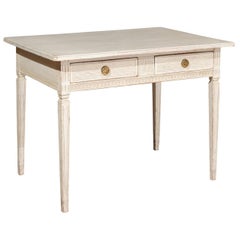 Swedish Gustavian Style 1850s Painted Desk with Two Drawers and Reeded Motifs
