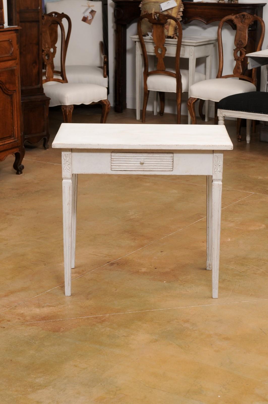 Swedish Gustavian Style 1850s Painted Side Table with Drawer and Carved ...