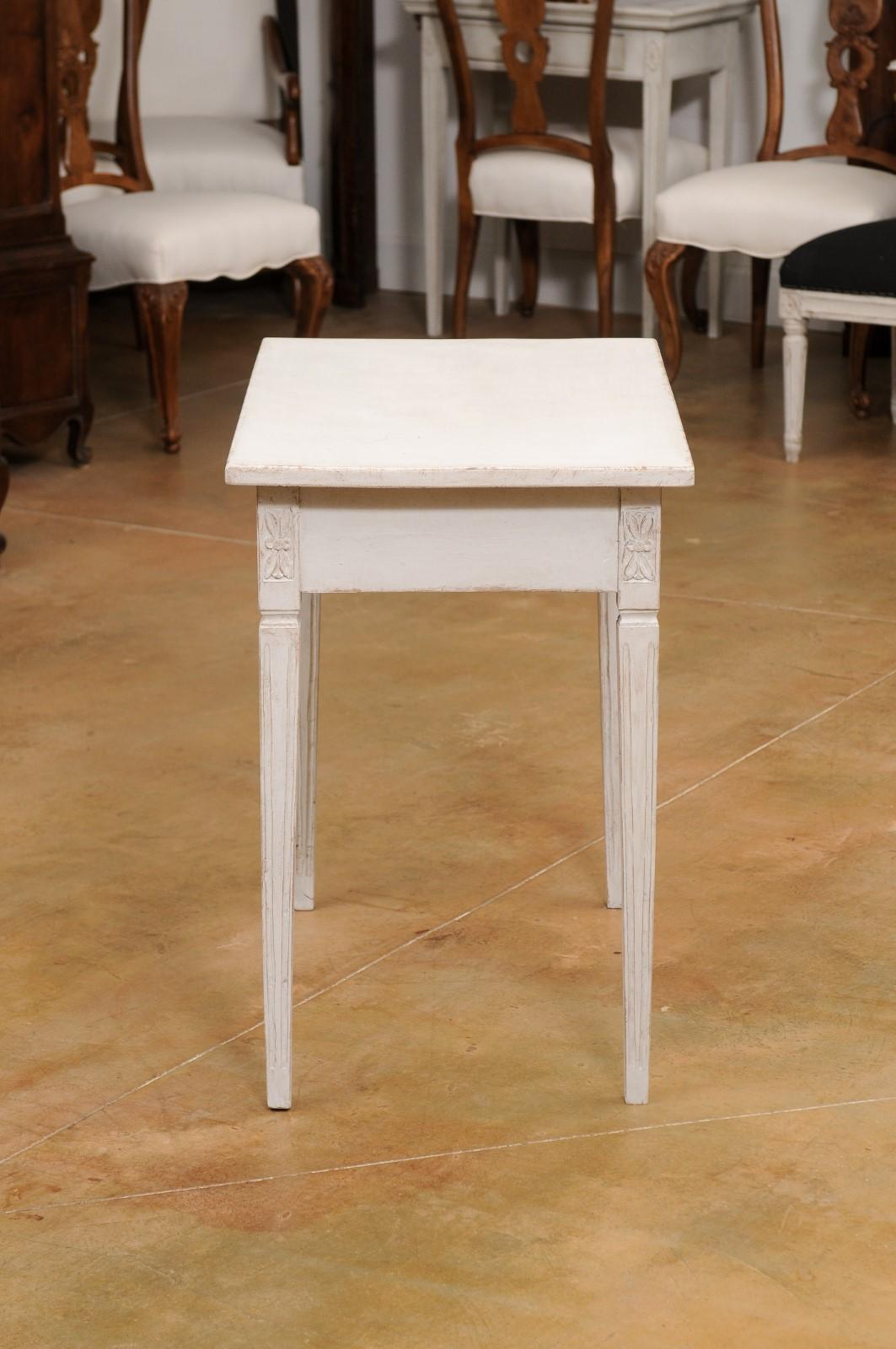 Swedish Gustavian Style 1850s Painted Side Table with Drawer and Carved Rosettes 2