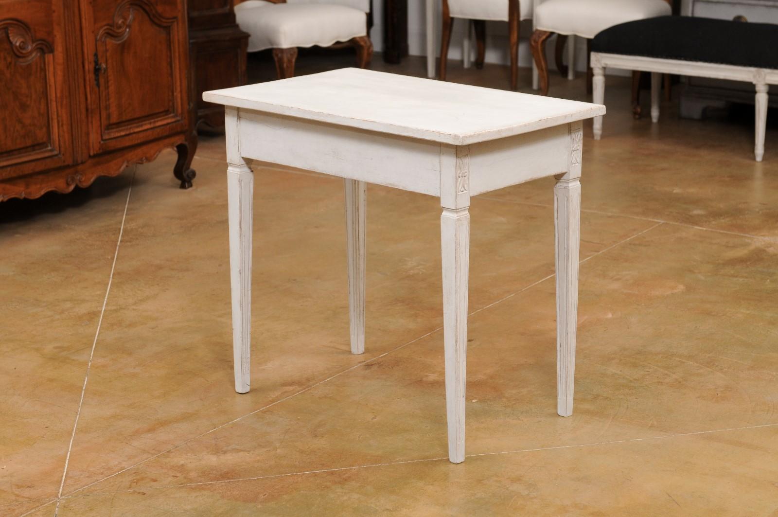 Swedish Gustavian Style 1850s Painted Side Table with Drawer and Carved ...