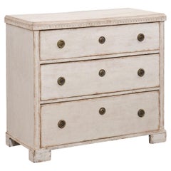 Swedish Gustavian Style 1850s Painted Three-Drawer Chest with Carved Motifs