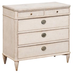 Used Swedish Gustavian Style 1860s Painted Chest with Five Drawers and Fluted Motifs