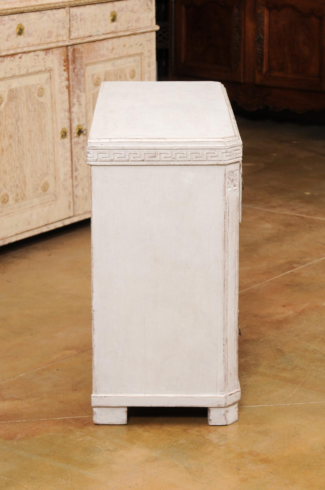 Swedish Gustavian Style 1860s Painted Three-Drawer Chest with Greek Key Frieze 2