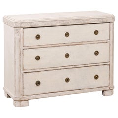 Swedish Gustavian Style 1860s Painted Three-Drawer Chest with Greek Key Frieze