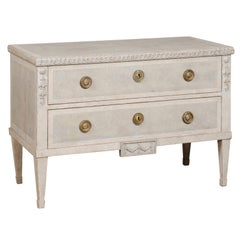 Swedish Gustavian Style 1860s Painted Two-Drawer Chest with Guilloche Frieze