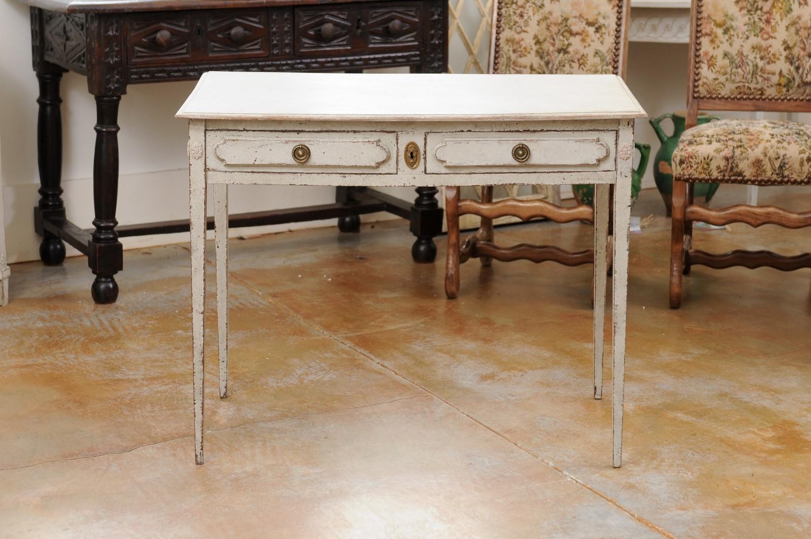 Swedish Gustavian Style 1860s Painted Wood Desk with Carved Rosettes 7