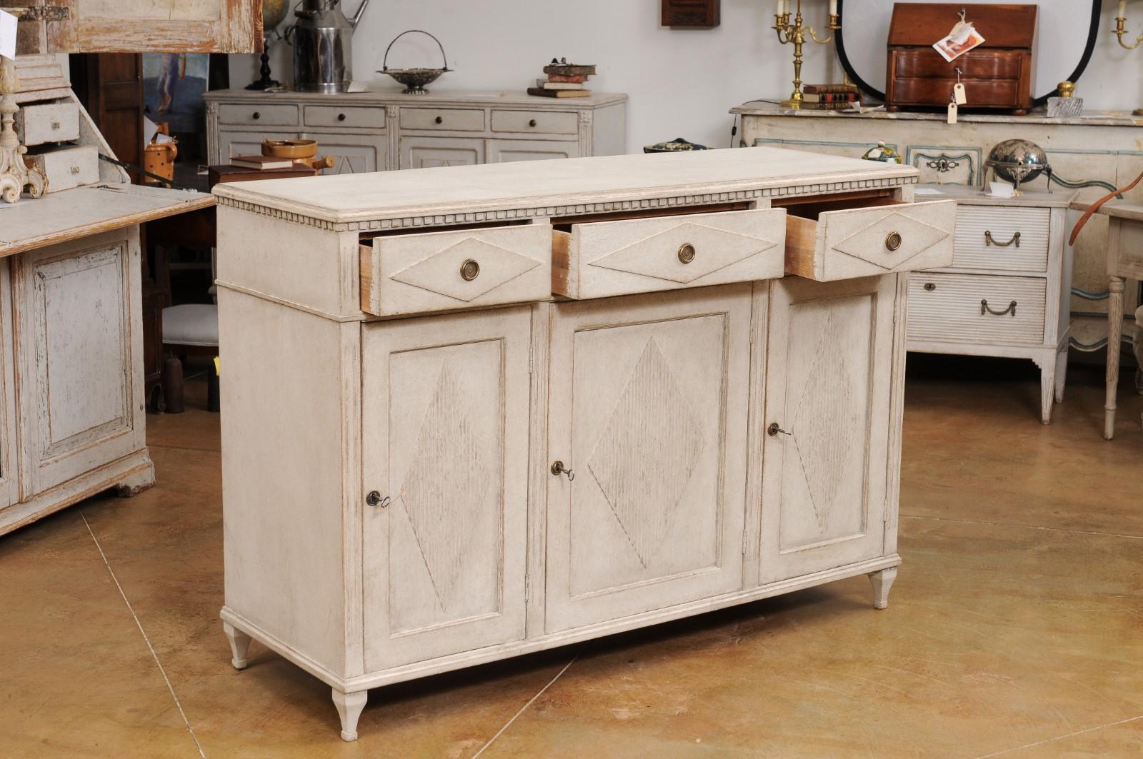 Swedish Gustavian Style 1870s Painted Wood Sideboard with Doors and Drawers In Good Condition In Atlanta, GA