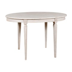 Swedish Gustavian Style 1880s Oval Top Painted Table with Tapered Fluted Legs