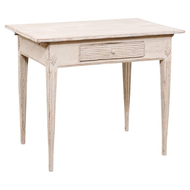 Swedish Gustavian Style 1880s Painted and Carved Side Table with Reeded ...