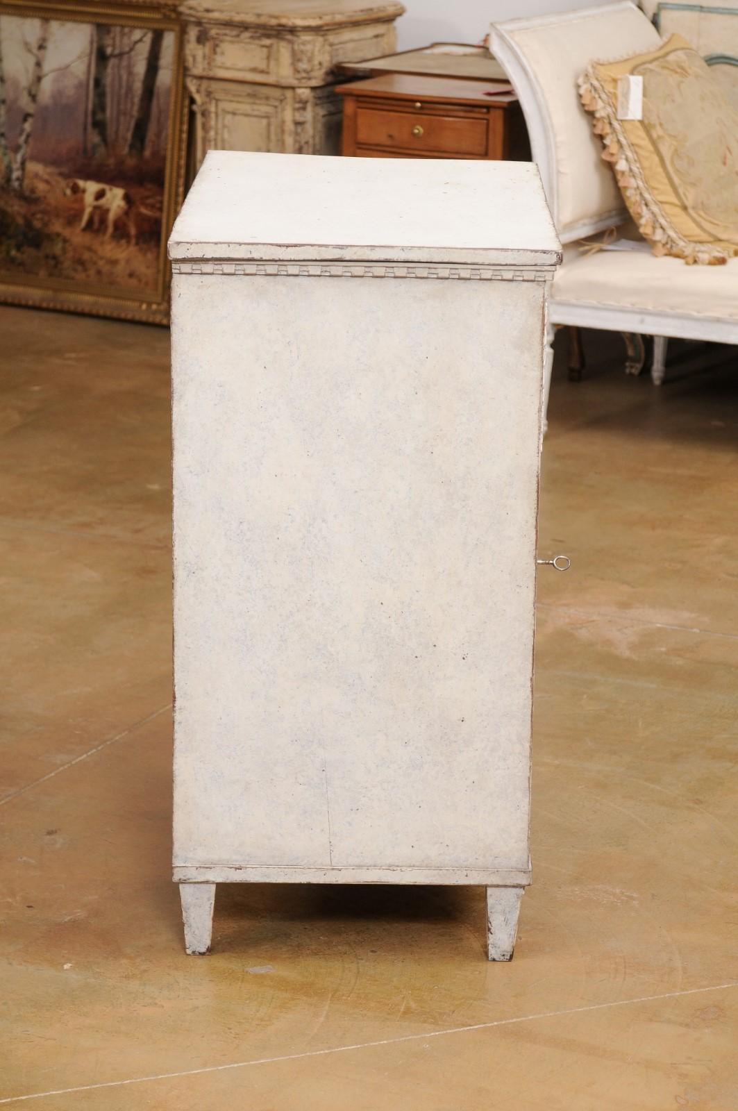 19th Century Swedish Gustavian Style 1880s Painted Cabinet with Carved Diamond and Rosettes For Sale