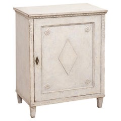 Used Swedish Gustavian Style 1880s Painted Cabinet with Carved Diamond and Rosettes