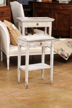 Swedish Gustavian Style 1880s Painted Lamp Table with Carved Diamond Motifs