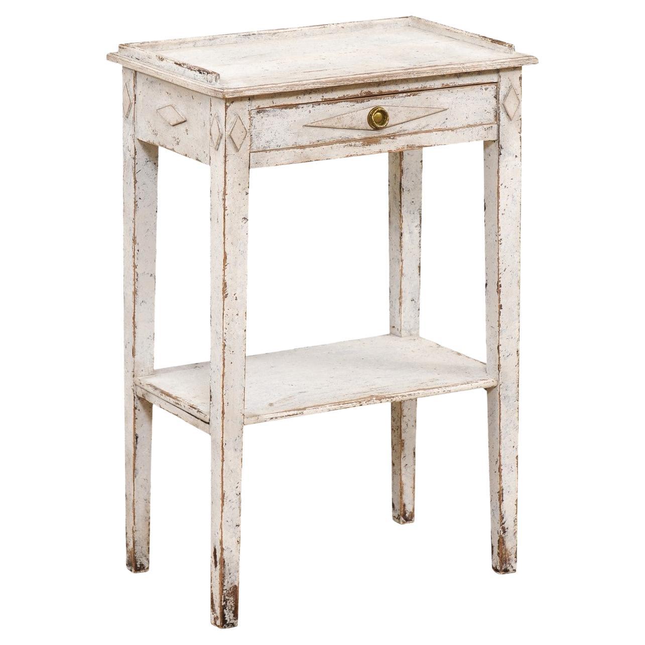 Swedish Gustavian Style 1880s Painted Lamp Table with Carved Diamond Motifs