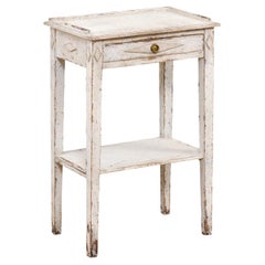 Swedish Gustavian Style 1880s Painted Lamp Table with Carved Diamond Motifs