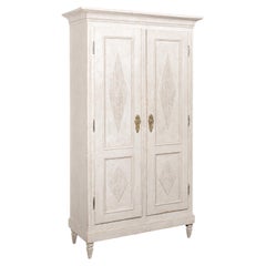 Swedish Gustavian Style 1880s Painted Linen Cabinet with Carved Diamond Motifs