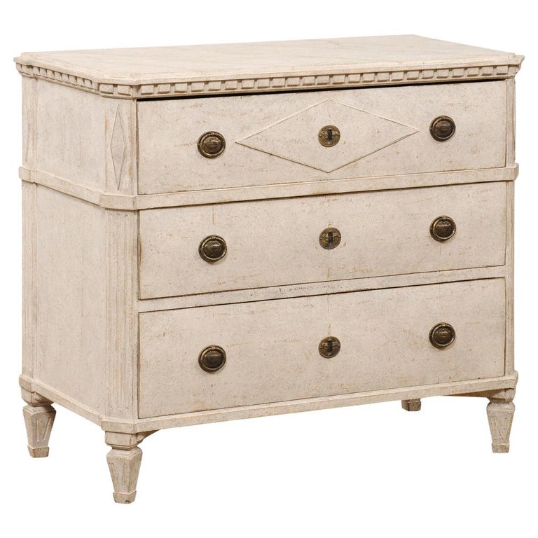 Swedish Gustavian Style 1880s Painted Three-Drawer Chest with Diamond Motif